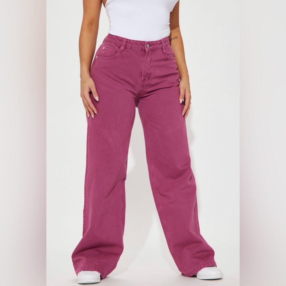 Tell Me More Non-stretch Wide Leg Jeans- Purple